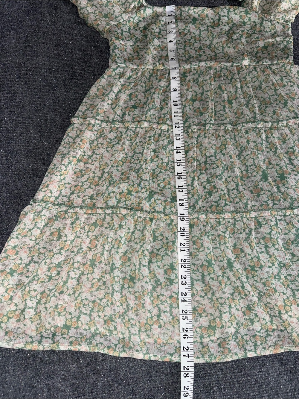 Floral Tiered Semi-Sheer Babydoll Dress - Green Floral, Size Medium - Picture 8 of 10